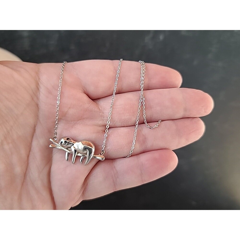 925 Sterling Silver Sloth Shaped Pendant Adjustable Necklace Vintage